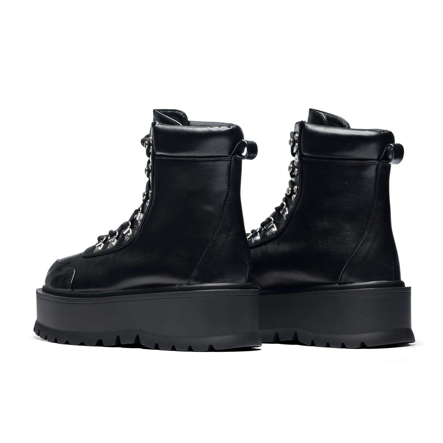 HYDRA All Black Matrix Platform Boots - Ankle Boots - KOI Footwear - Black - Back View