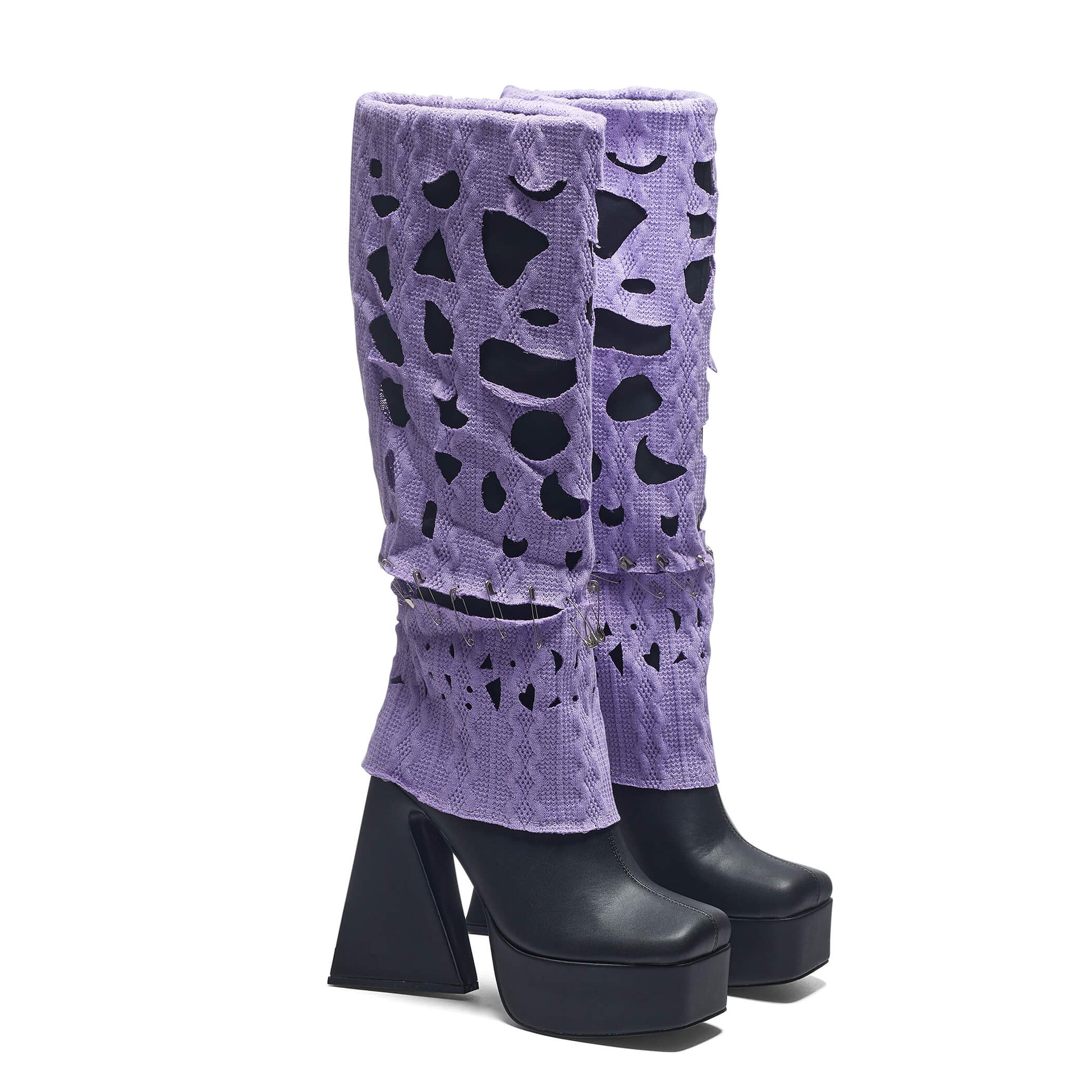 Jam Monster Heeled Long Boots - Purple - Long Boots - KOI Footwear - Purple - Three-Quarter View
