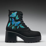Butterfly Dune Suede Platform Military Boots - Black