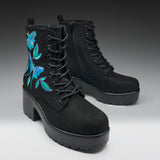 Butterfly Dune Suede Platform Military Boots - Black