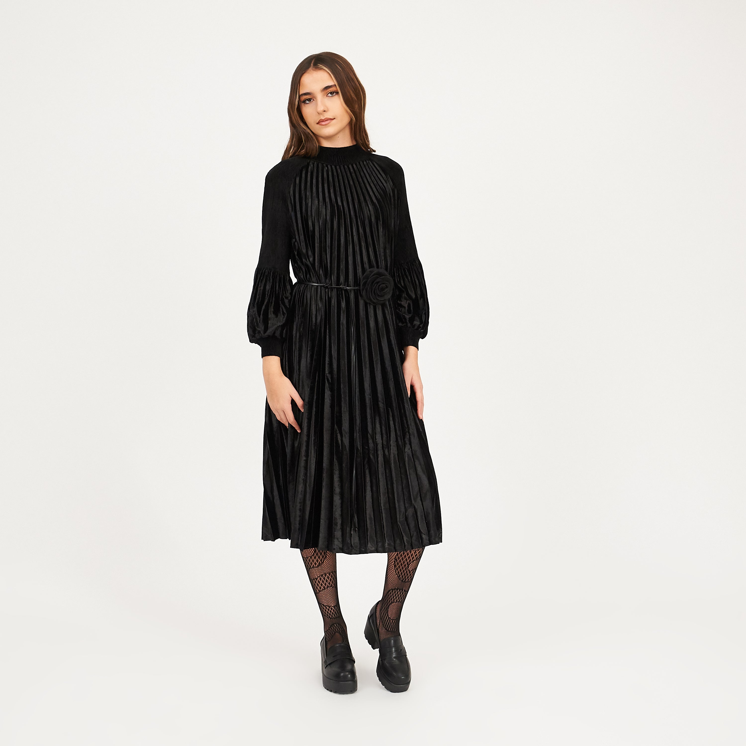 KOIBespoke Penumbra Black Pleated Midi Dress_