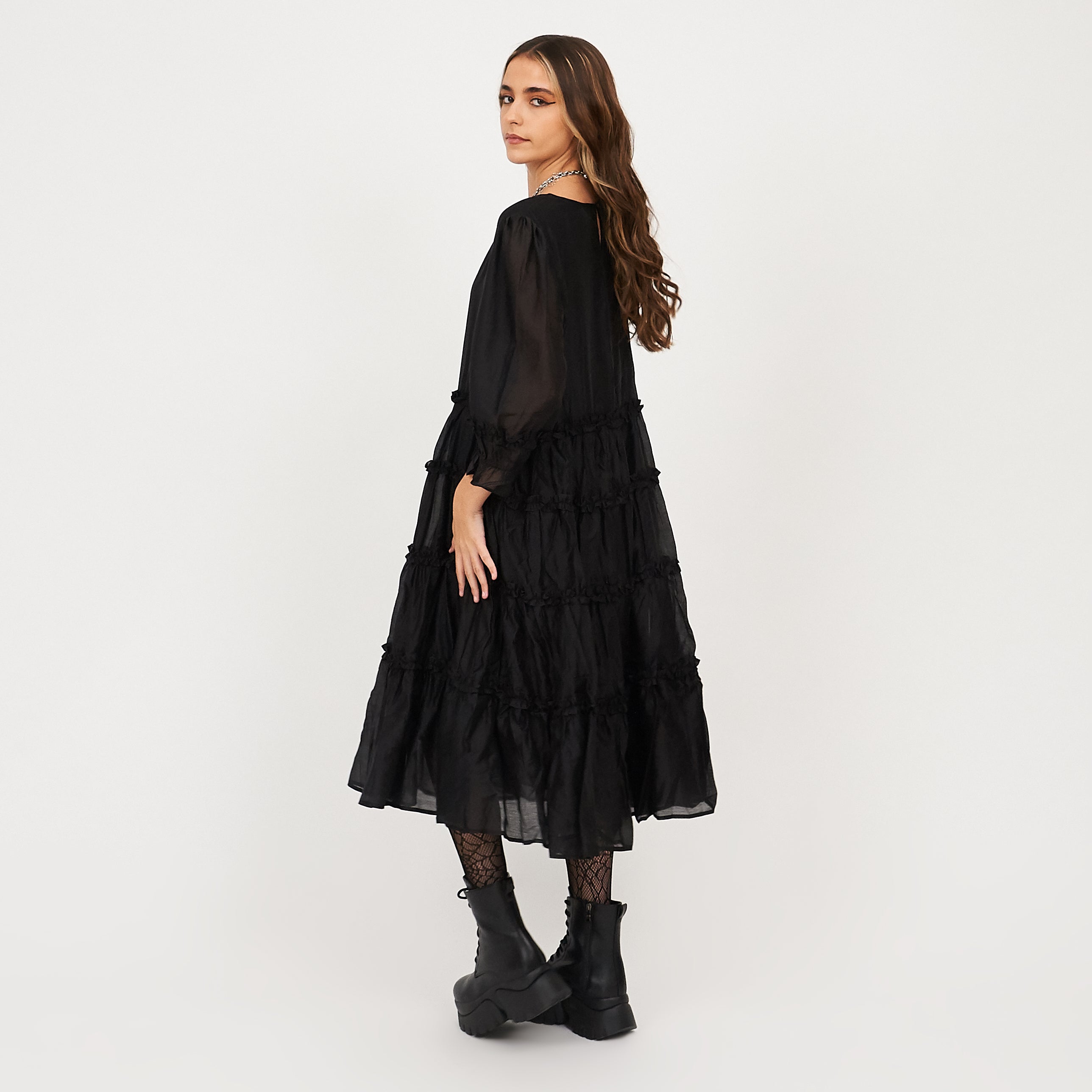 KOI_Bespoke Lissome Black Tiered Midi Dress-_1