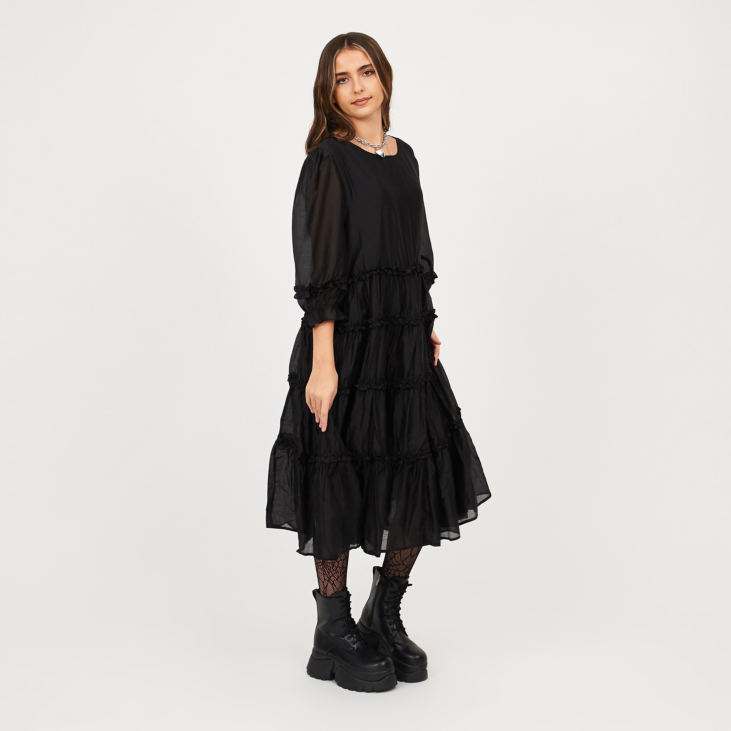KOI_Bespoke Lissome Black Tiered Midi Dress-_