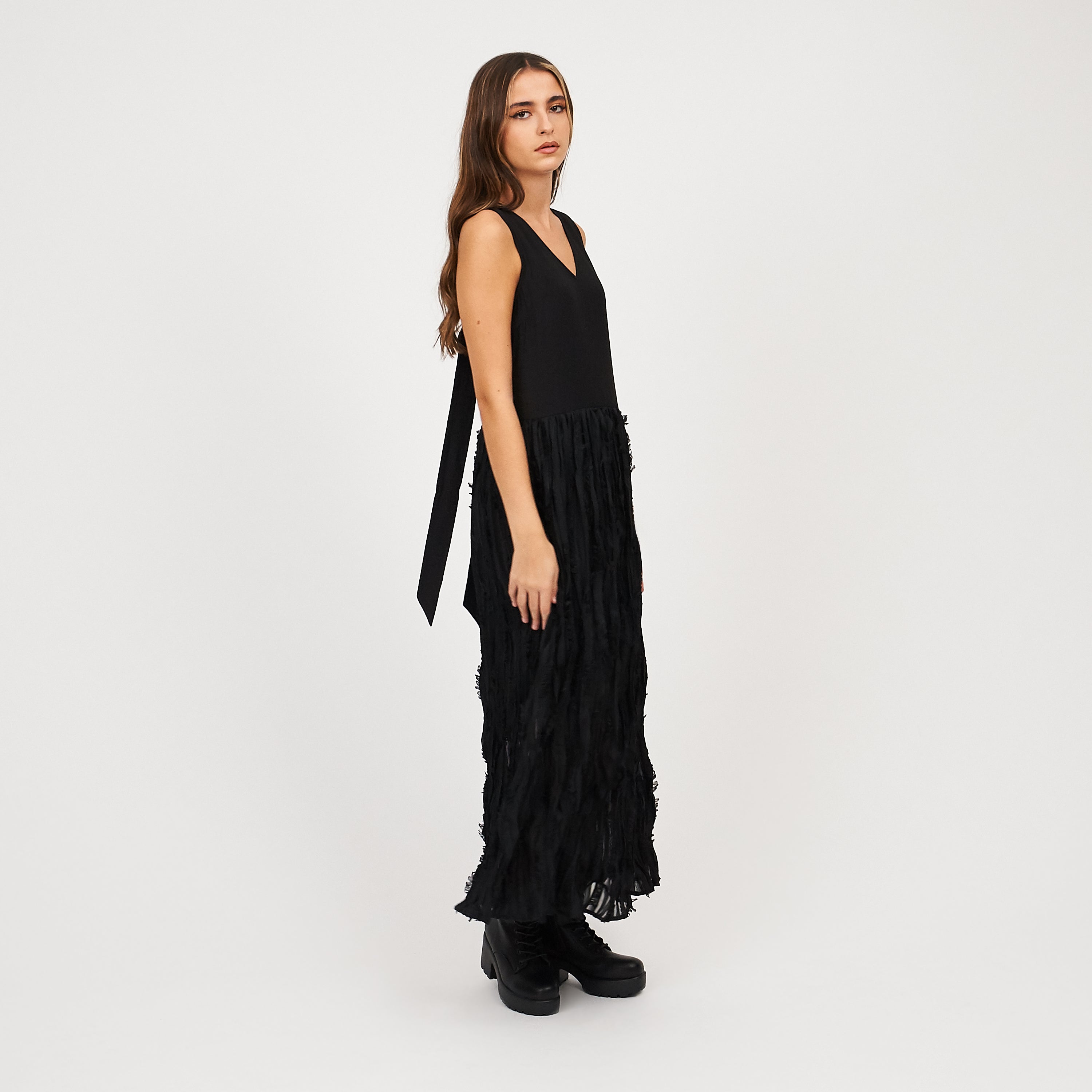 KOI_Bespoke Morose Black Pleated Tie Maxi Dress_