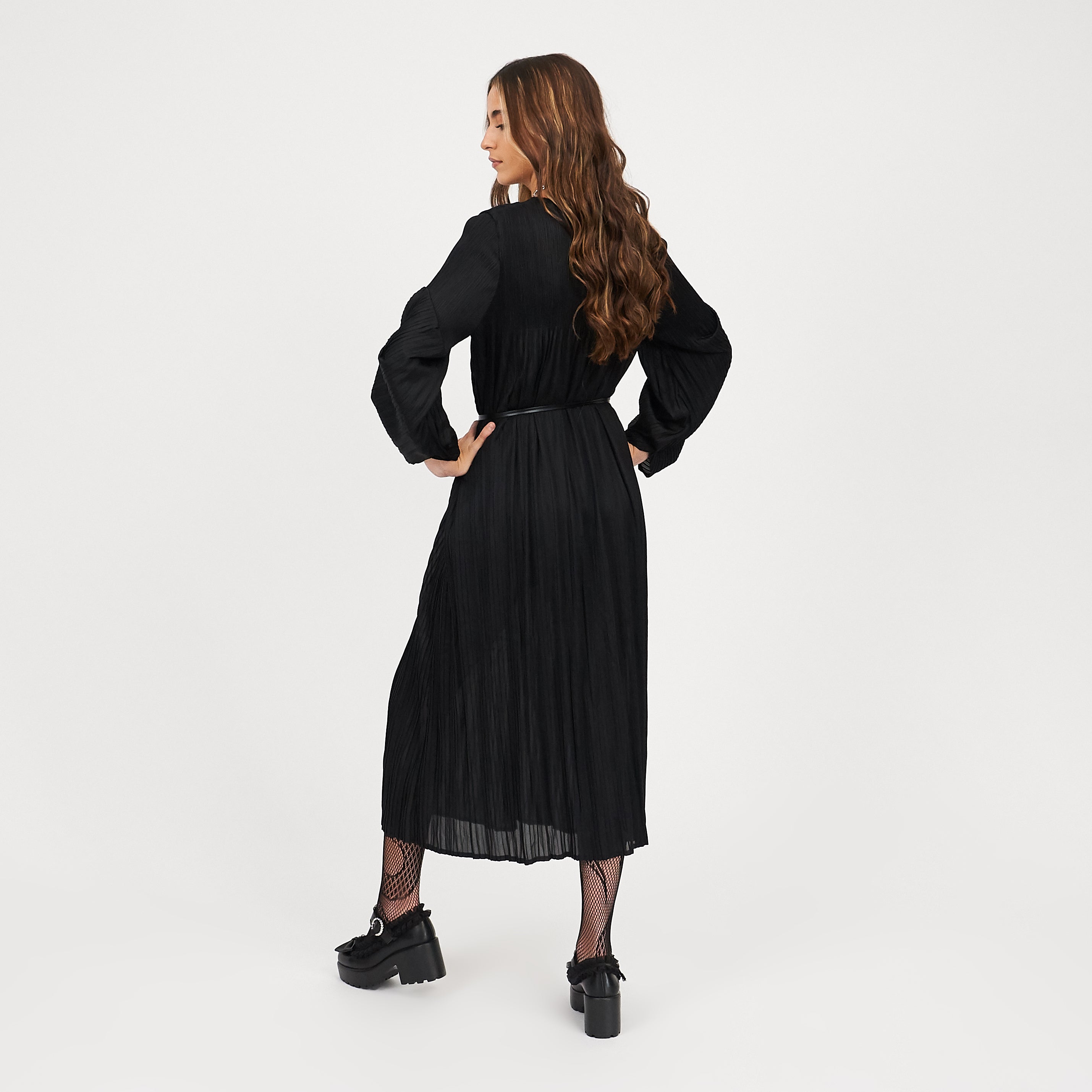 KOI_Bespoke Penumbra Black Pleated Midi Dress_2