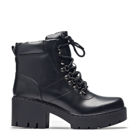 Black PU Lace-Up Platform Ankle Boots | SilkFred US