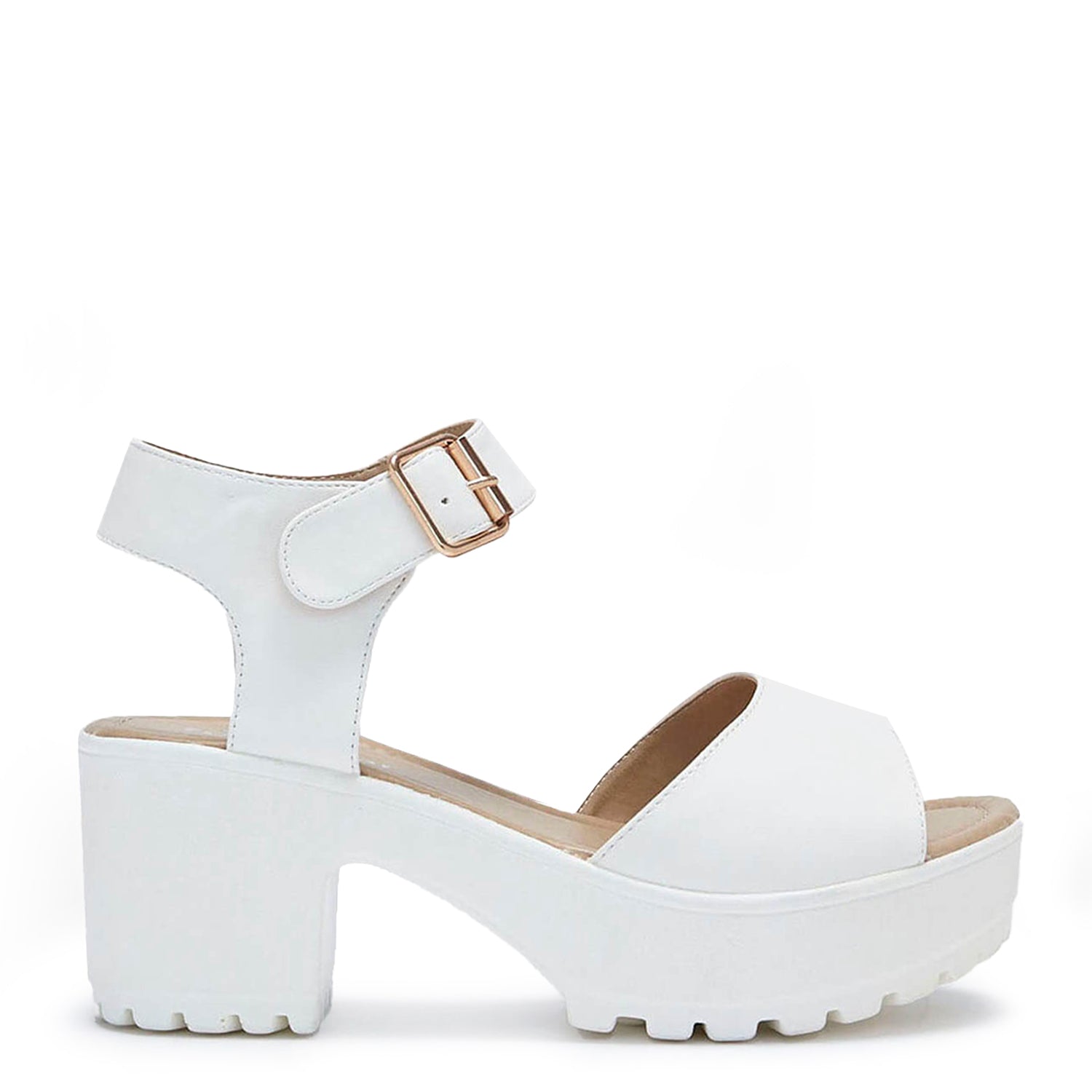 White Ankle Strap Chunky Platform Cleated Sandals – KOI footwear