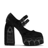 Lady Menace Grunge Crushed Velvet Chunky Heeled Boots - side view