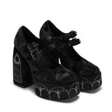 Lady Menace Grunge Crushed Velvet Chunky Heeled Boots - top view