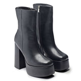 Lexus Black Platform Heeled Boots - Ankle Boots - KOI Footwear - Chunky Boots - Three-Quarter View