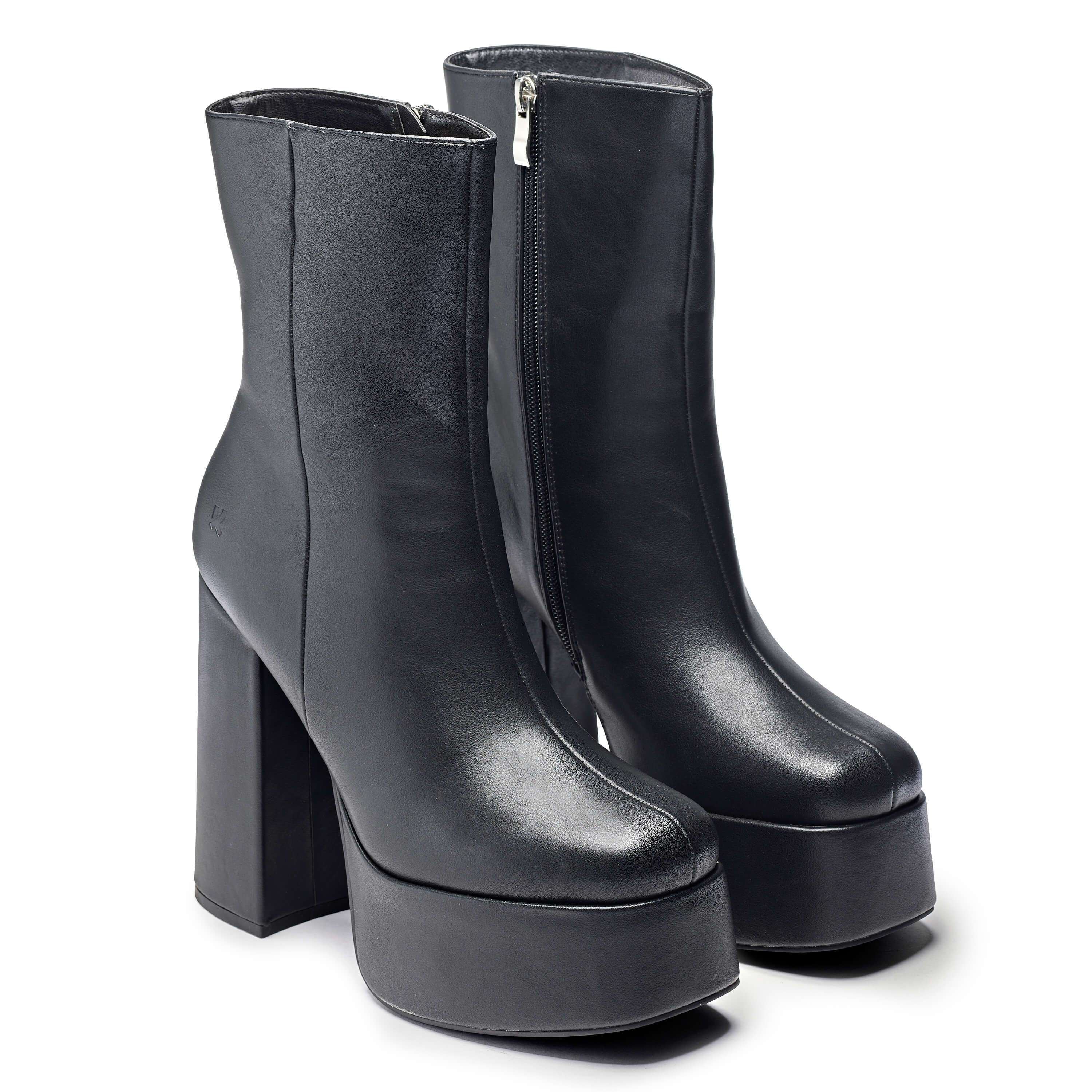 Lexus Black Platform Heeled Boots - Ankle Boots - KOI Footwear - Chunky Boots - Three-Quarter View