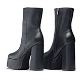 Lexus Black Platform Heeled Boots - Ankle Boots - KOI Footwear - Black - Back Detail