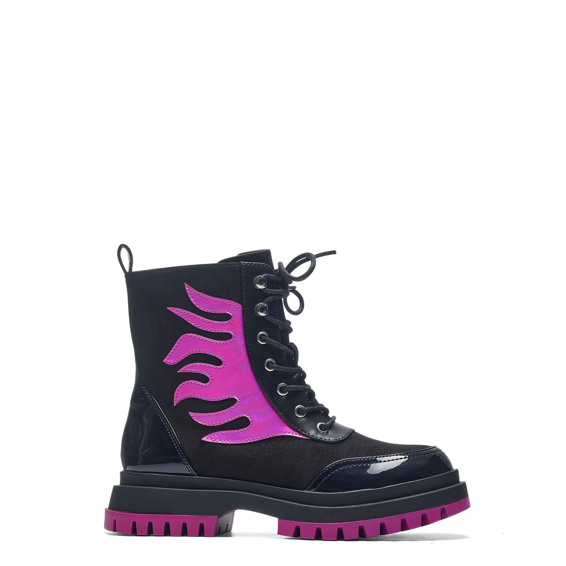Lil’ Helios Purple Flame Boots - Ankle Boots - KOI Footwear - Black - Side View