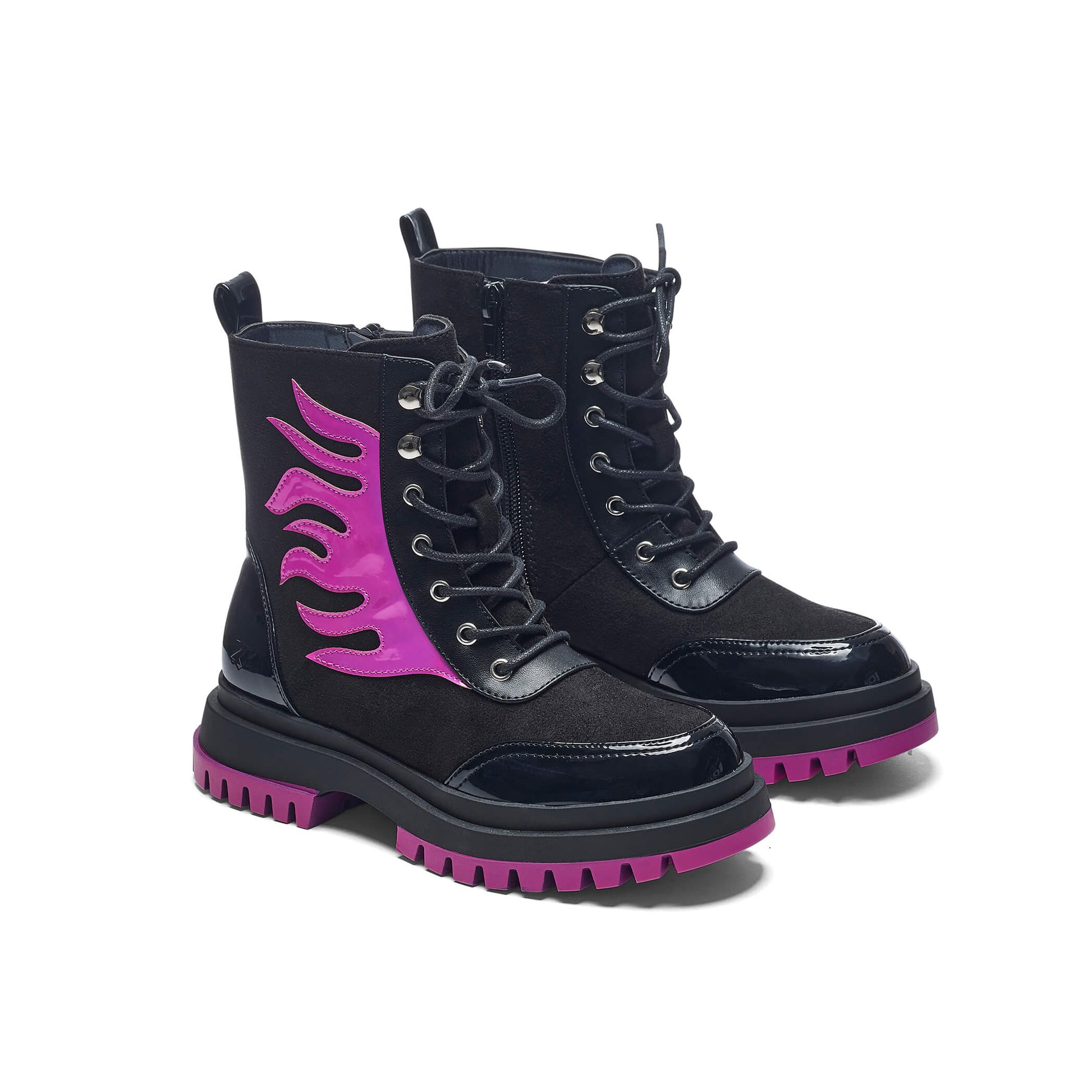 Lil’ Helios Purple Flame Boots - Ankle Boots - KOI Footwear - Black - Three-Quarter View