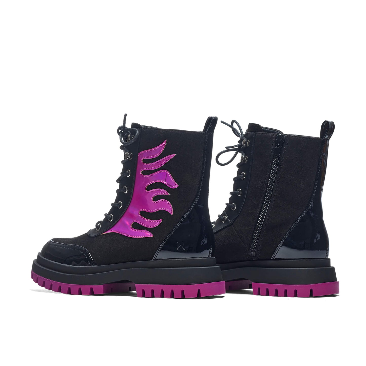 Lil’ Helios Purple Flame Boots - Ankle Boots - KOI Footwear - Black - Back Side View