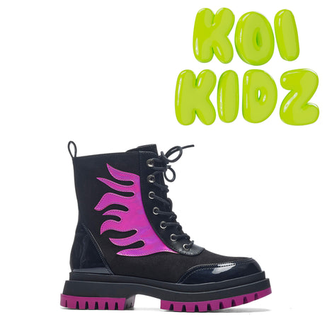 Lil’ Helios Purple Flame Boots - Ankle Boots - KOI Footwear - Black - Main View