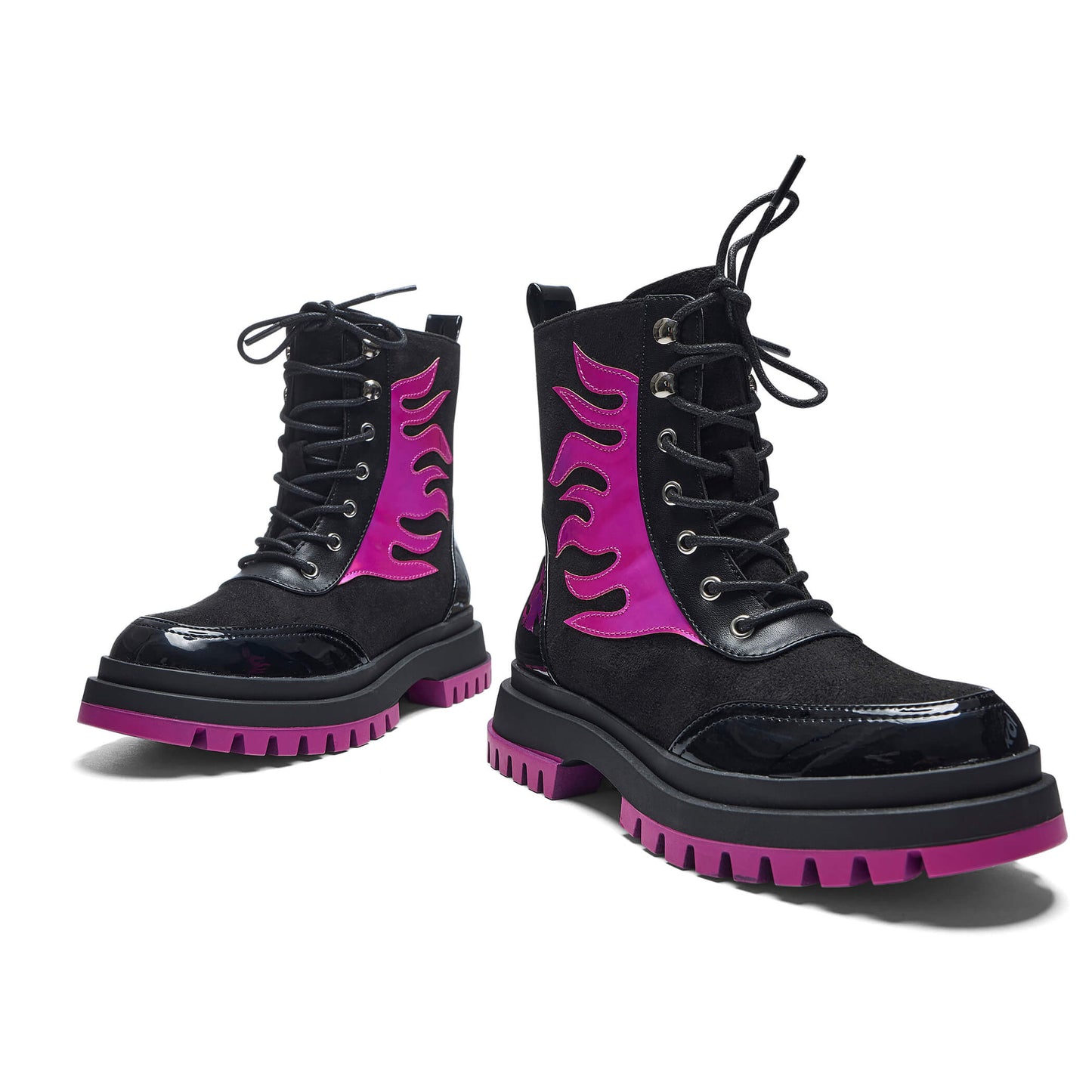 Lil’ Helios Purple Flame Boots - Ankle Boots - KOI Footwear - Black - Front Detail