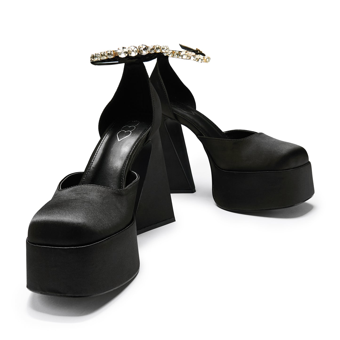 Gilda Satin Platform Jewel Heels- Black