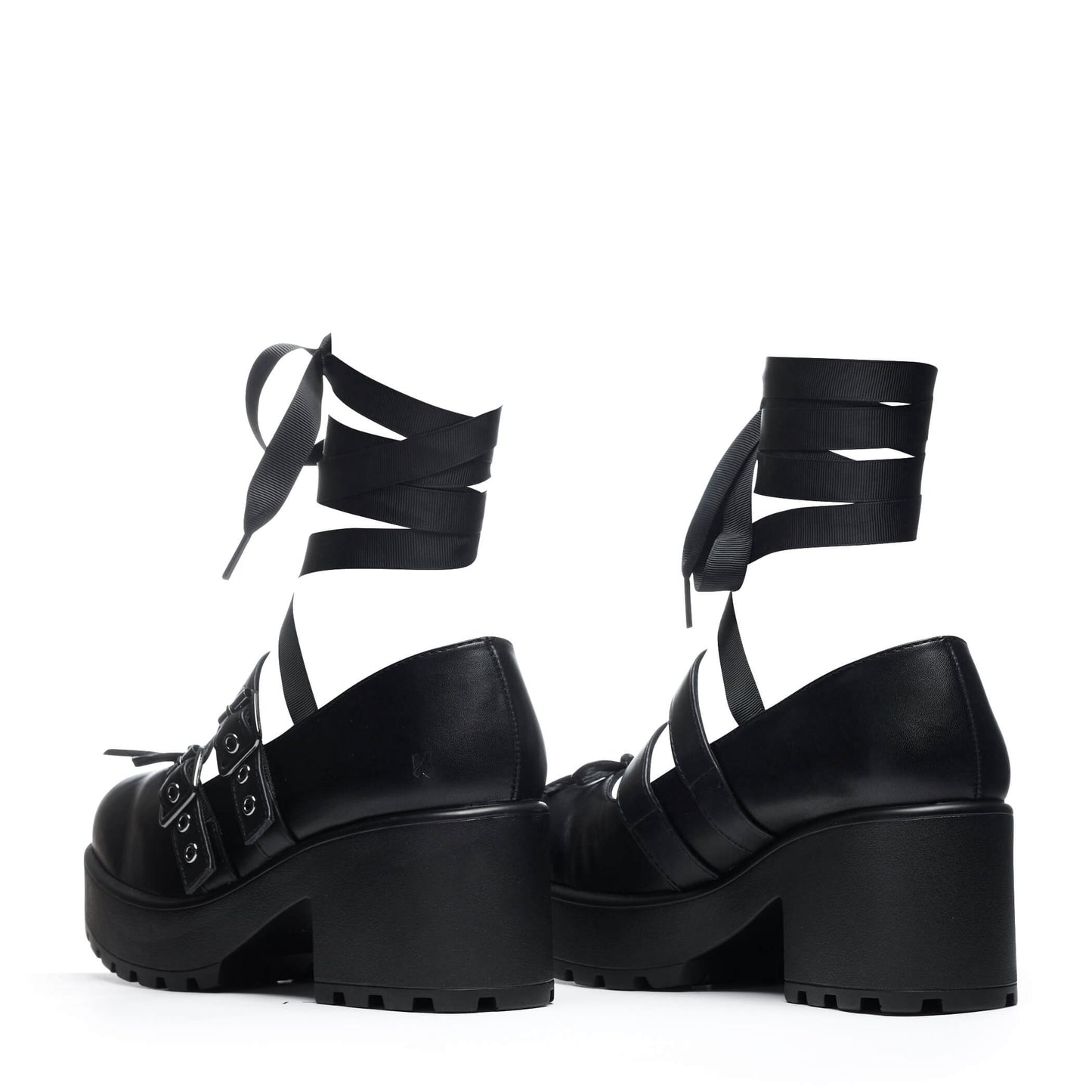Miyako Lace Up Ballet Shoes - Black - Koi Footwear - Back View