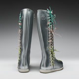 Numinous Lace Up Charm Long Boots -Silver