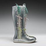 Numinous Lace Up Charm Long Boots -Silver
