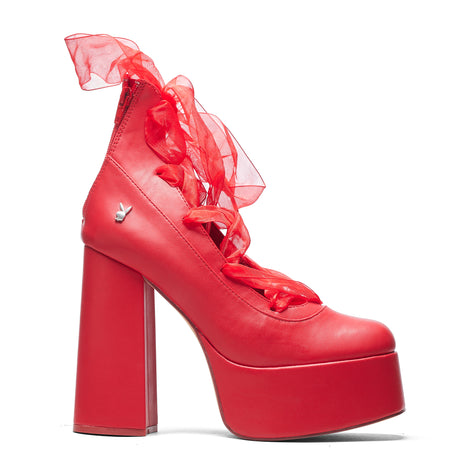 Playboy Infidelity Red Lace Up Heels - Shoes - KOI Footwear - Red - Main View