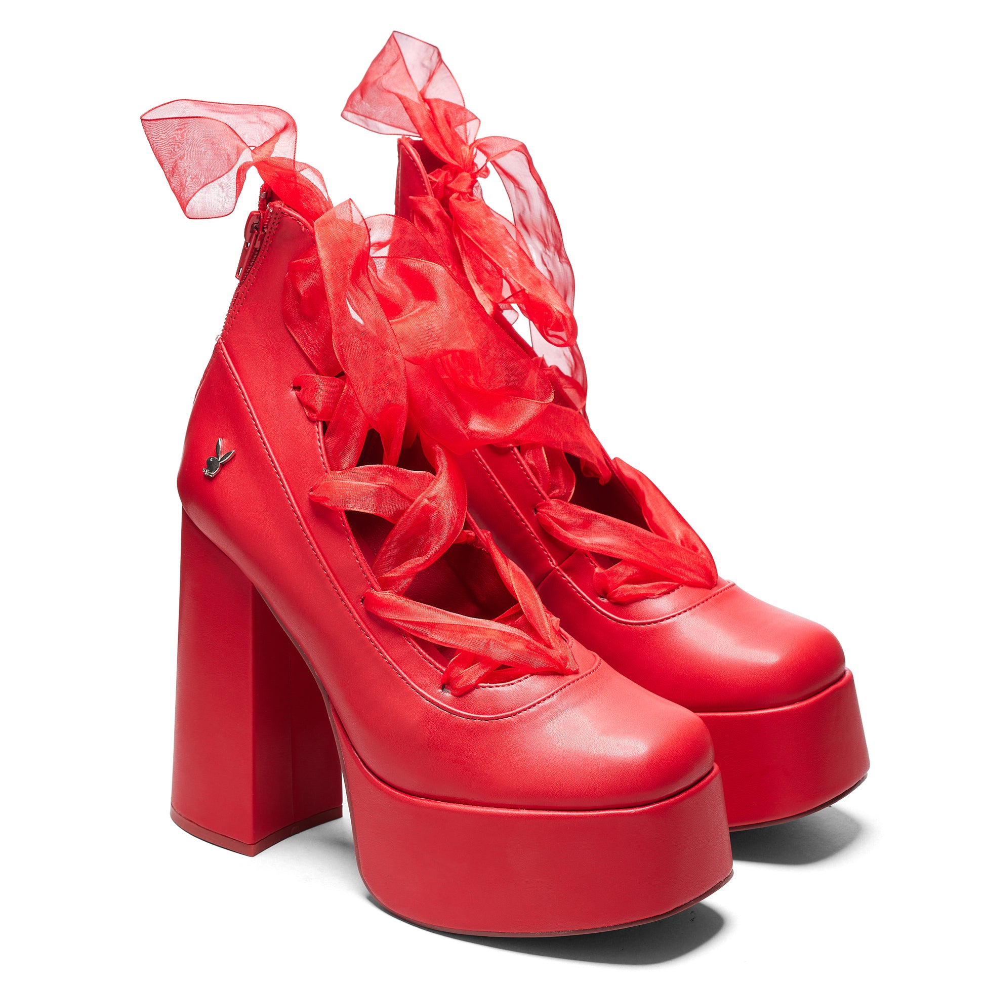 Playboy Infidelity Red Lace Up Heels - Shoes - KOI Footwear - Red - Three-Quarter View