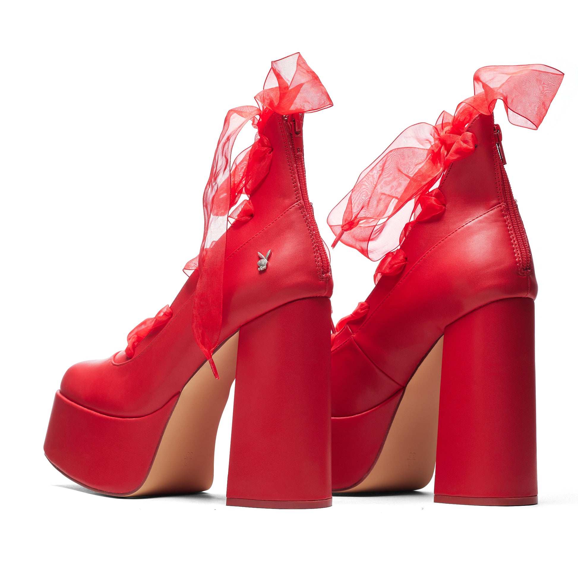 Playboy Infidelity Red Lace Up Heels - Shoes - KOI Footwear - Red - Back View