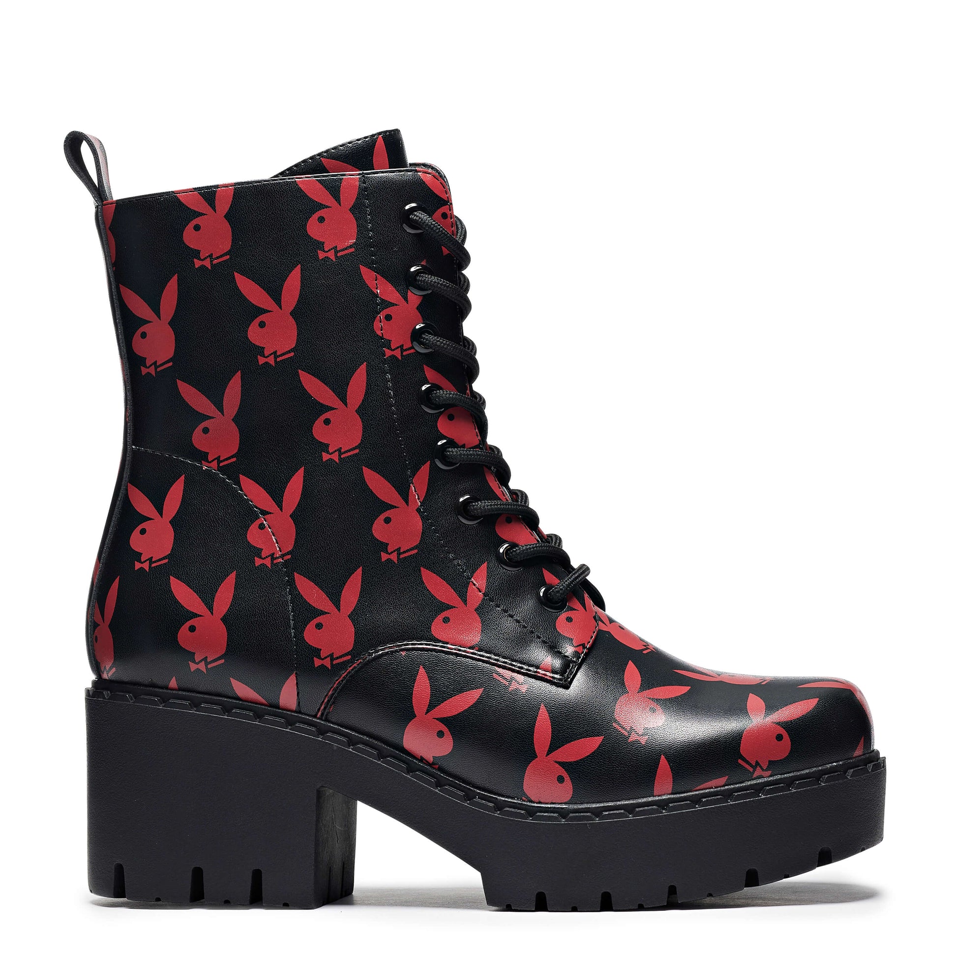 Playboy Reprise Red Switch Boots - Ankle Boots - KOI Footwear - Black - Side View