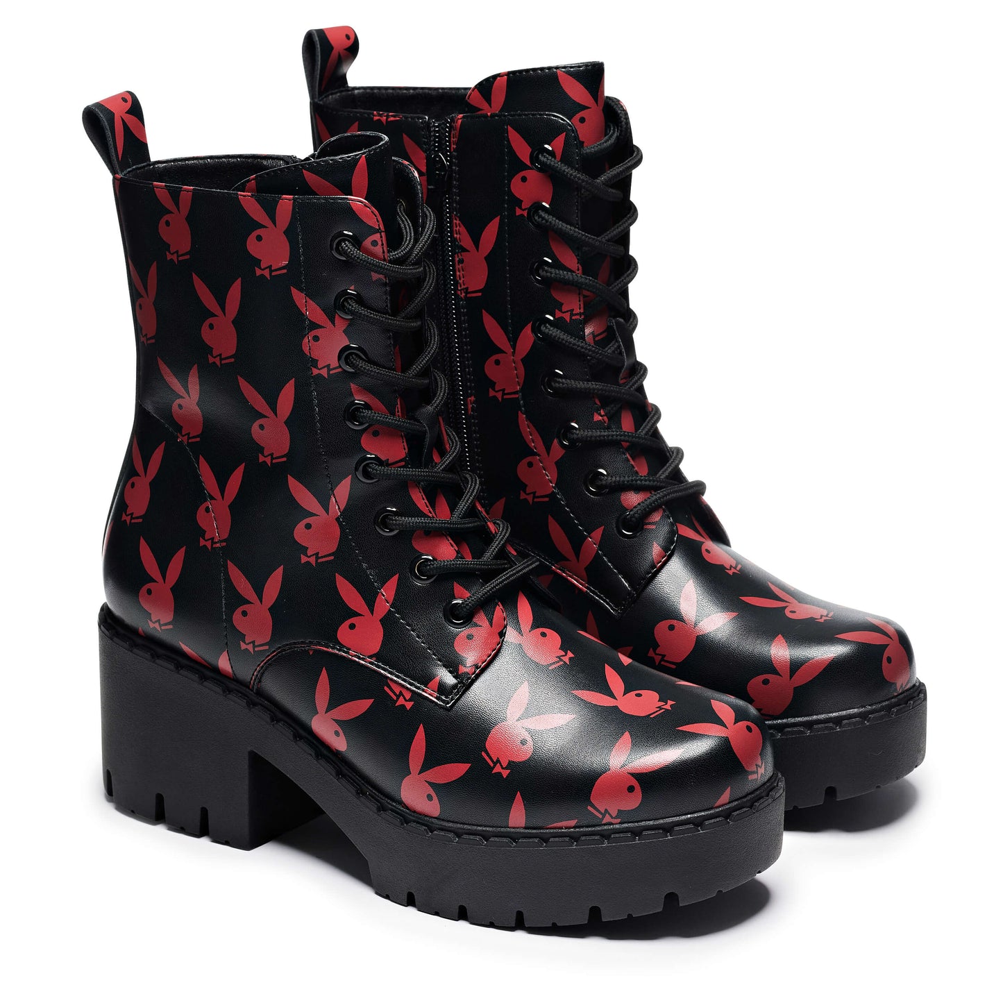 Playboy Reprise Red Switch Boots - Ankle Boots - KOI Footwear - Black - Three-Quarter View