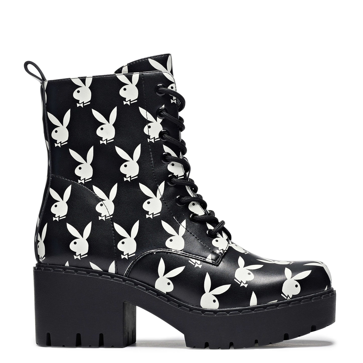 Playboy Reprise White Switch Boots - Ankle Boots - KOI Footwear - Black - Side View