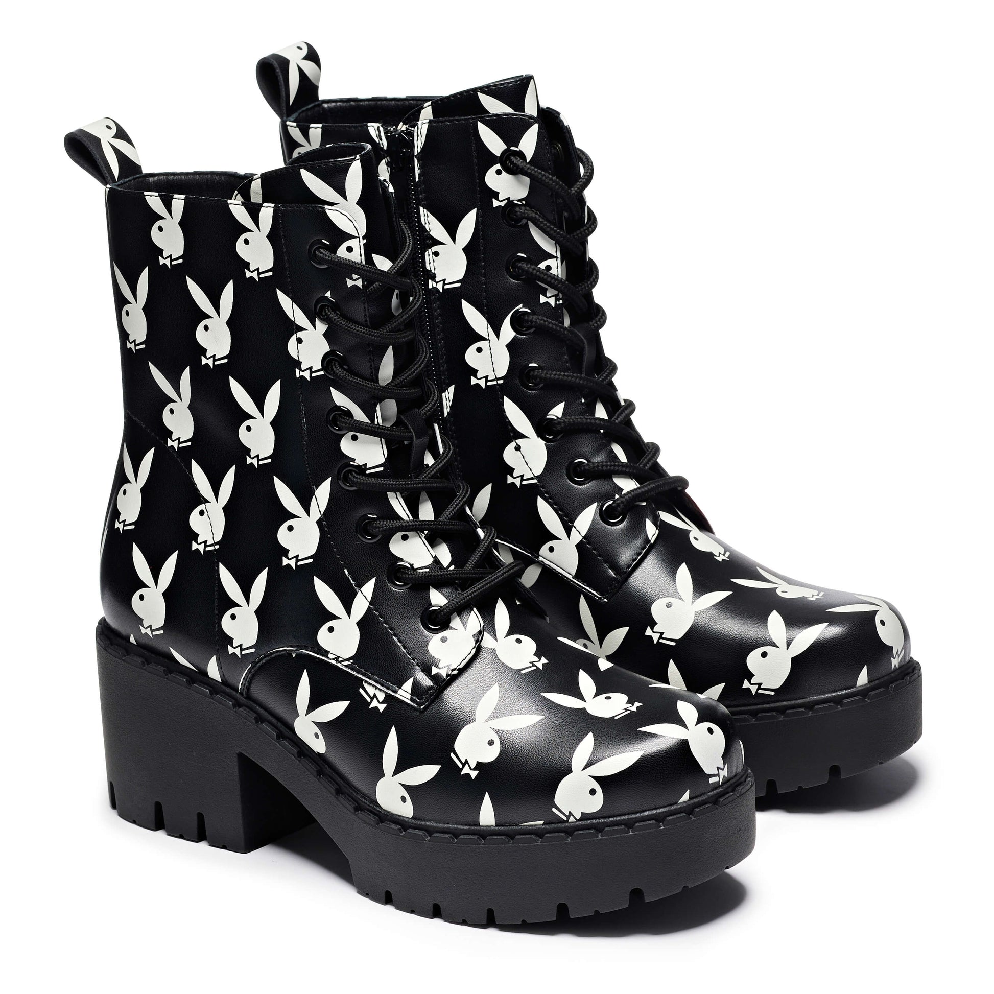 Playboy Reprise White Switch Boots - Ankle Boots - KOI Footwear - Black - Three-Quarter View