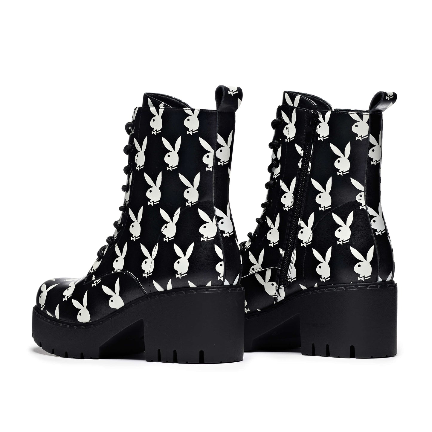 Playboy Reprise White Switch Boots - Ankle Boots - KOI Footwear - Black - Back View