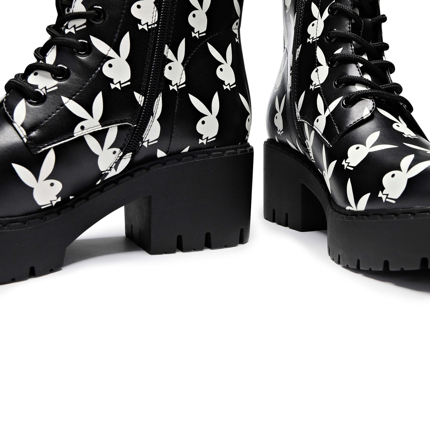 Playboy Reprise White Switch Boots - Ankle Boots - KOI Footwear - Black - Front Detail