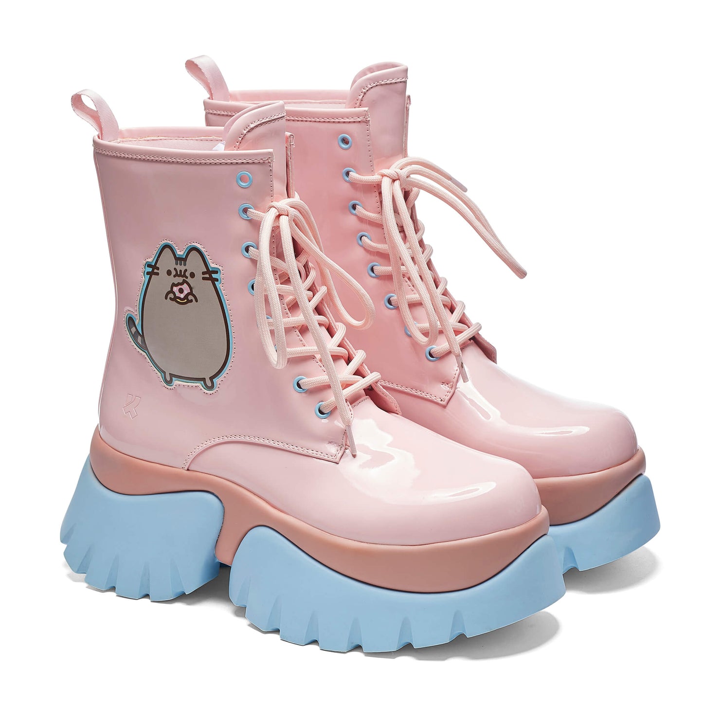 Pusheen Doughnuts Pastel Patent Boots - Ankle Boots - KOI Footwear - Pink - Three-Quarter View