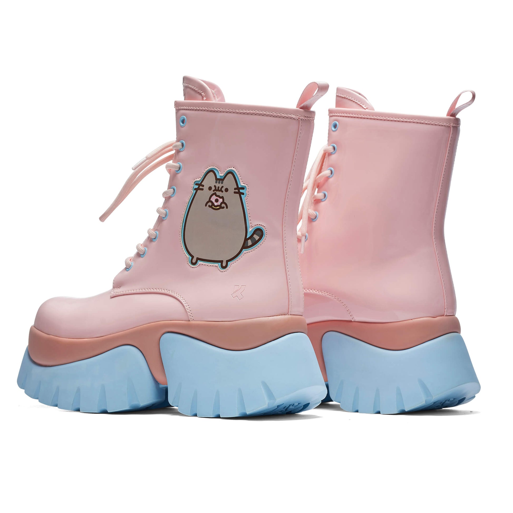 Pusheen Doughnuts Pastel Patent Boots - Ankle Boots - KOI Footwear - Pink - Back Side View