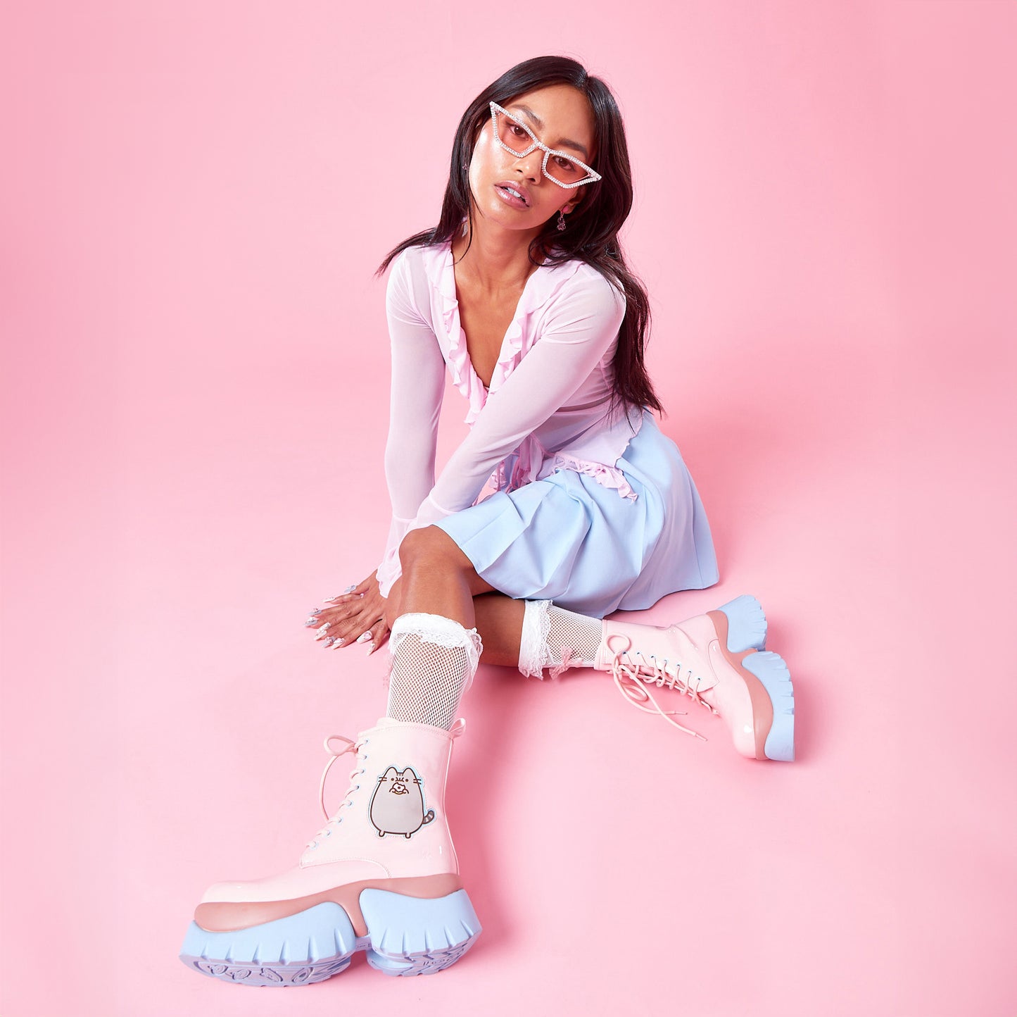 Pusheen Doughnuts Pastel Patent Boots - Ankle Boots - KOI Footwear - Pink - Model View