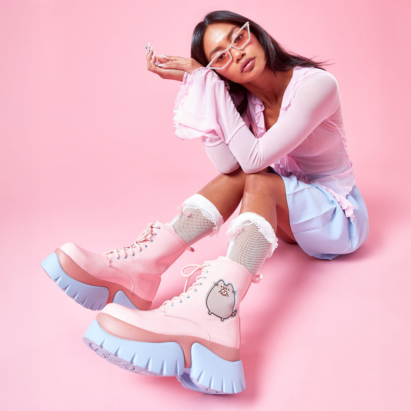 Pusheen Doughnuts Pastel Patent Boots - Ankle Boots - KOI Footwear - Pink - Model Side View