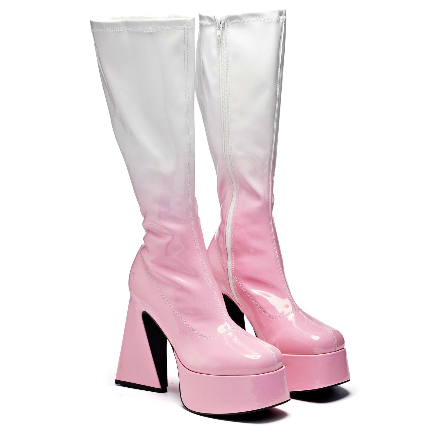 Raspberry Ripple Heeled Long Boots - Long Boots - KOI Footwear - Pink - Three-Quarter View