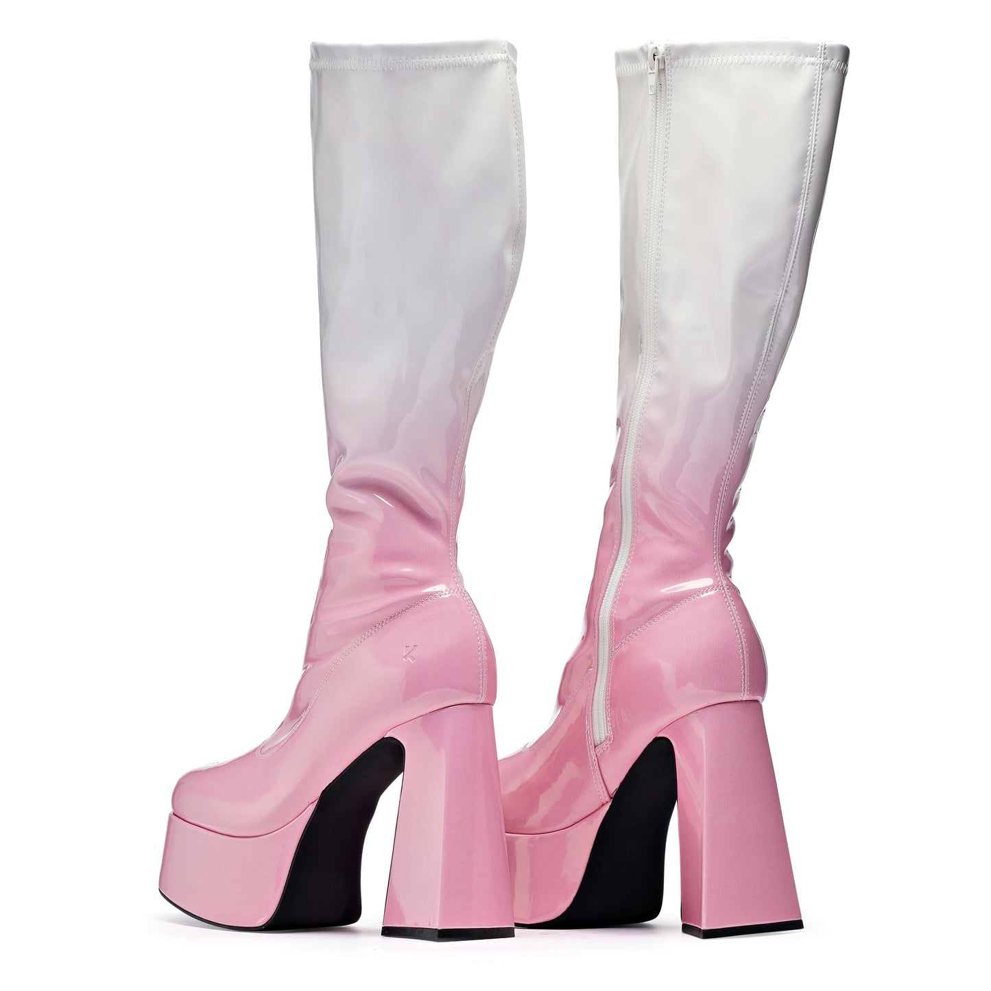Raspberry Ripple Heeled Long Boots - Long Boots - KOI Footwear - Pink - Back View