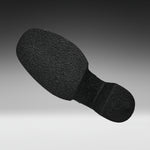 A black textured shoe sole shown floating against a gradient gray background.