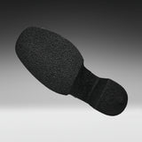 A black textured shoe sole shown floating against a gradient gray background.