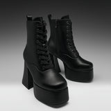 Reign Lace Up Platform Heeled Boots-Black