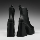 Reign Lace Up Platform Heeled Boots-Black