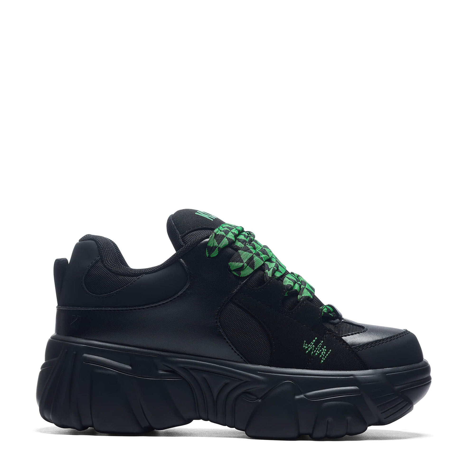 Ricta Flip Chunky Trainers - Green Lace - Trainers - KOI Footwear - Black - Side View