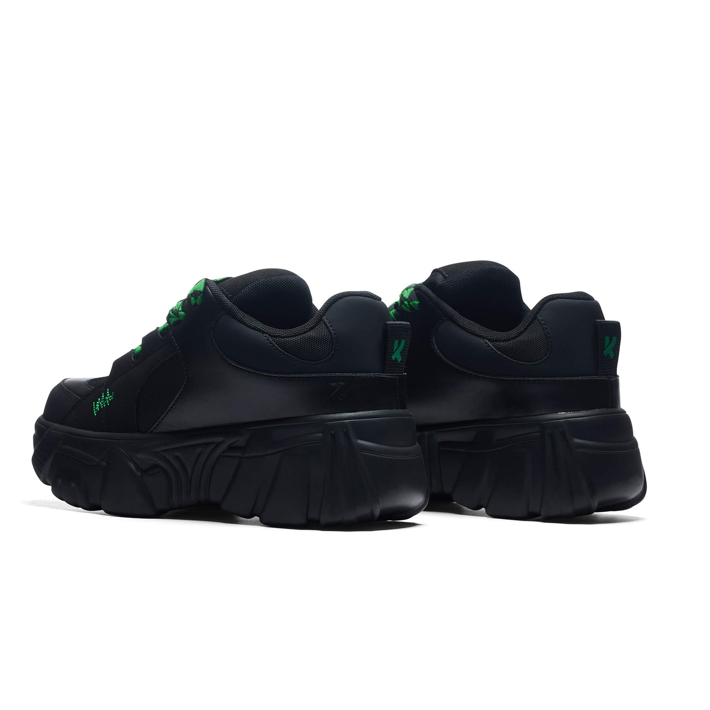 Ricta Flip Chunky Trainers - Green Lace - Trainers - KOI Footwear - Black - Back View