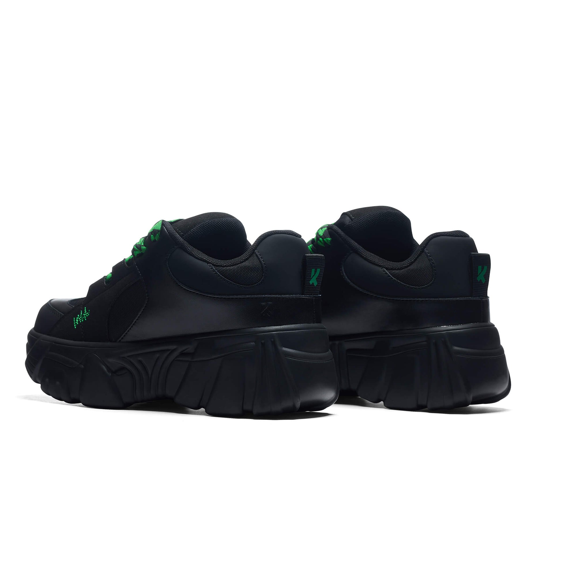 Ricta Flip Men's Chunky Trainers - Green Lace - Trainers - KOI Footwear - Black - Back View