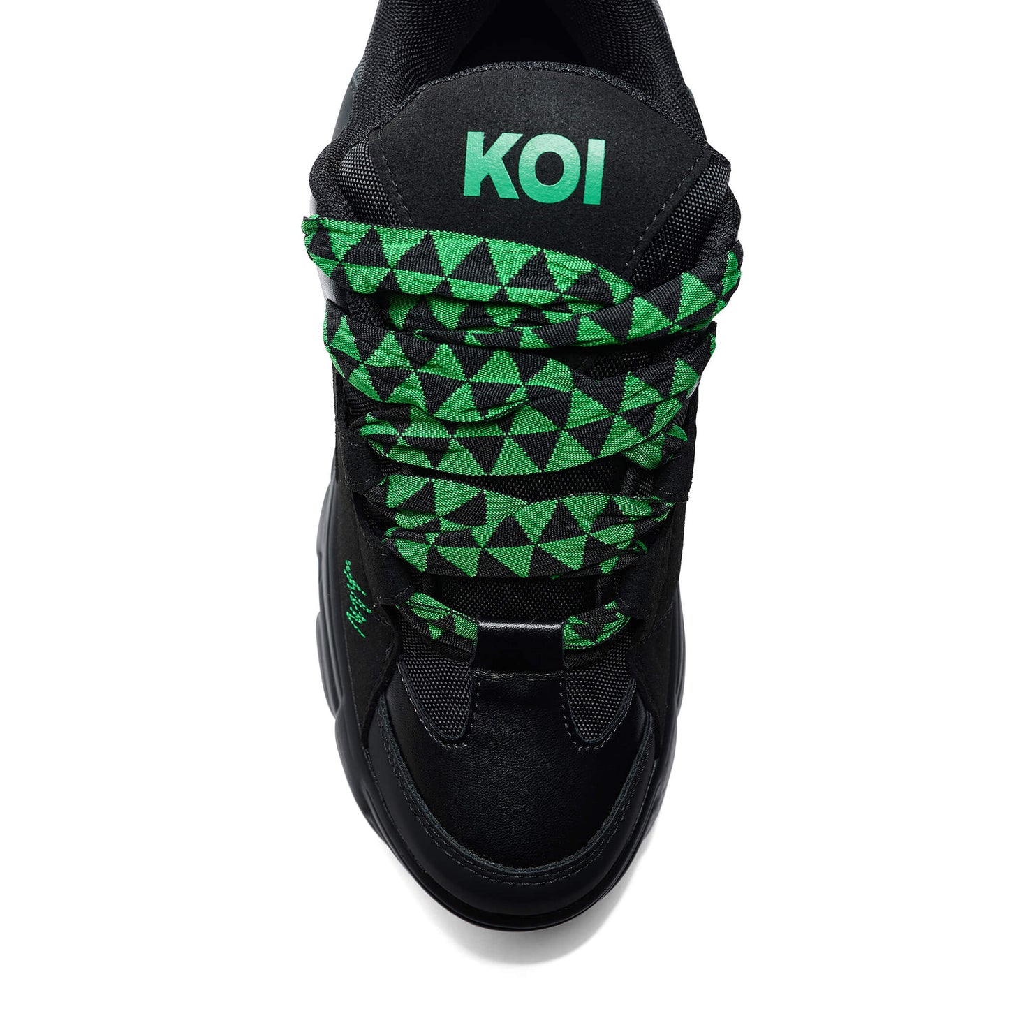 Ricta Flip Chunky Trainers - Green Lace - Trainers - KOI Footwear - Black - Top View