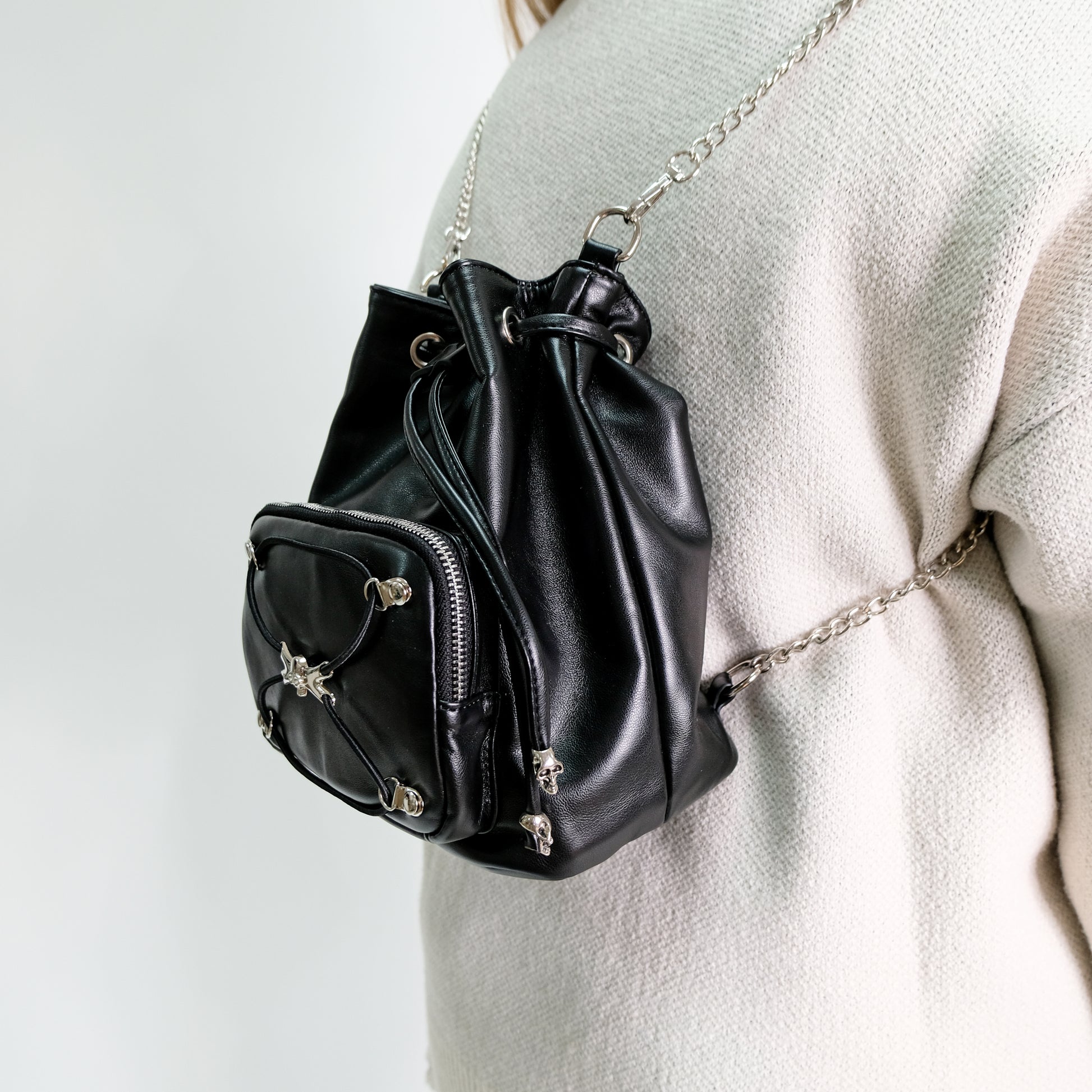 Rimo Black Mini Backpack - Accessories - KOI Footwear - Black - Model Back View