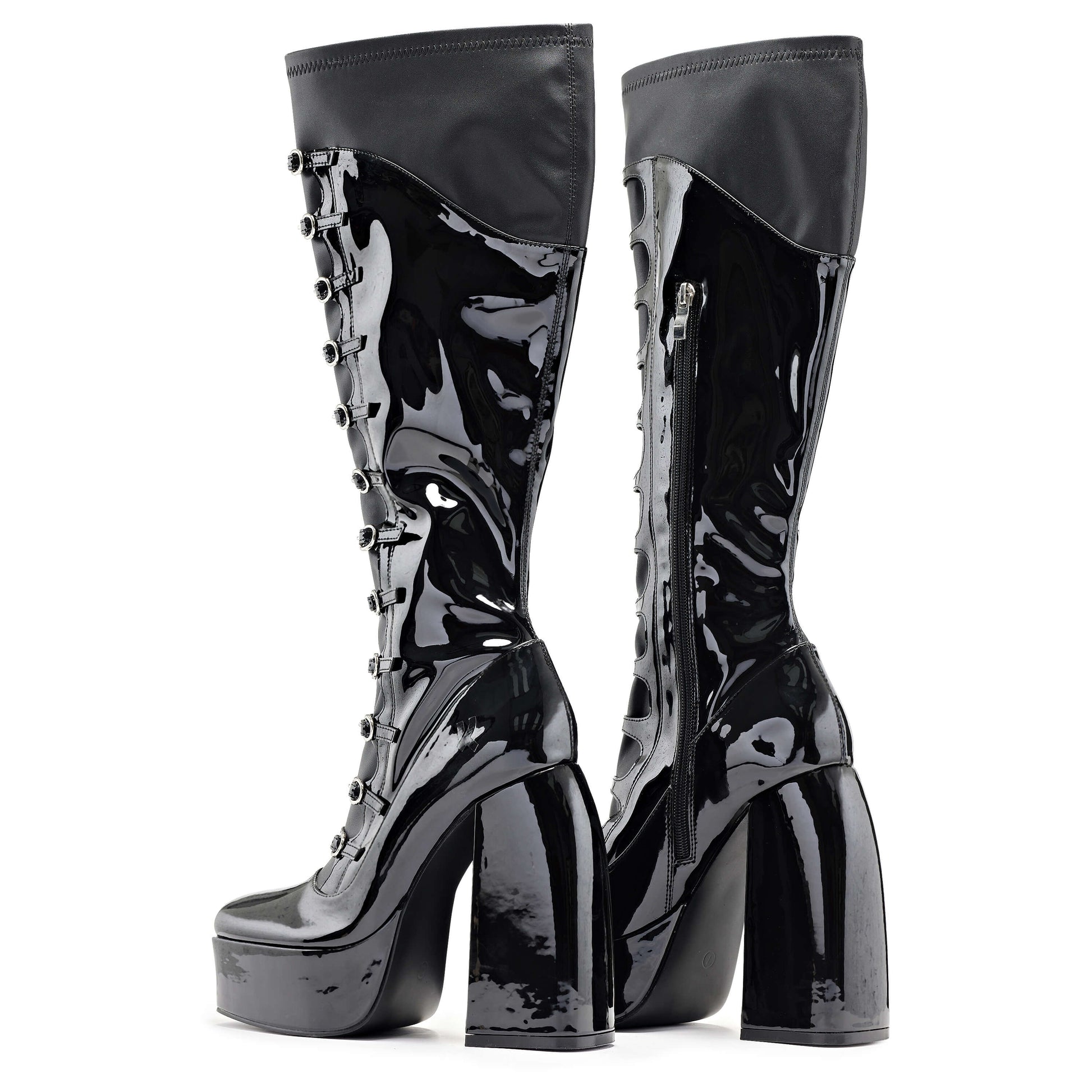 Ritual State Patent Long Boots - Black - Long Boots - KOI Footwear - Black - Back View